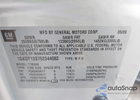 2006 GMC Envoy Sle z USA, uszkodzony, nr VIN 1GKDT13S762344082